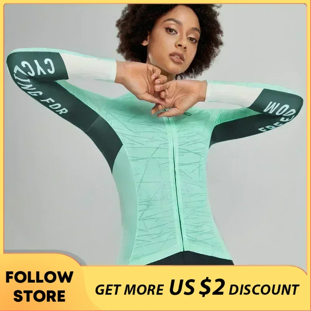 Santic Cycling Jersey Women Summer Quick-dry Long Sleeve Road Bike Tops Outdoor Breathable Mountain Road Riding Bicycle Clothing