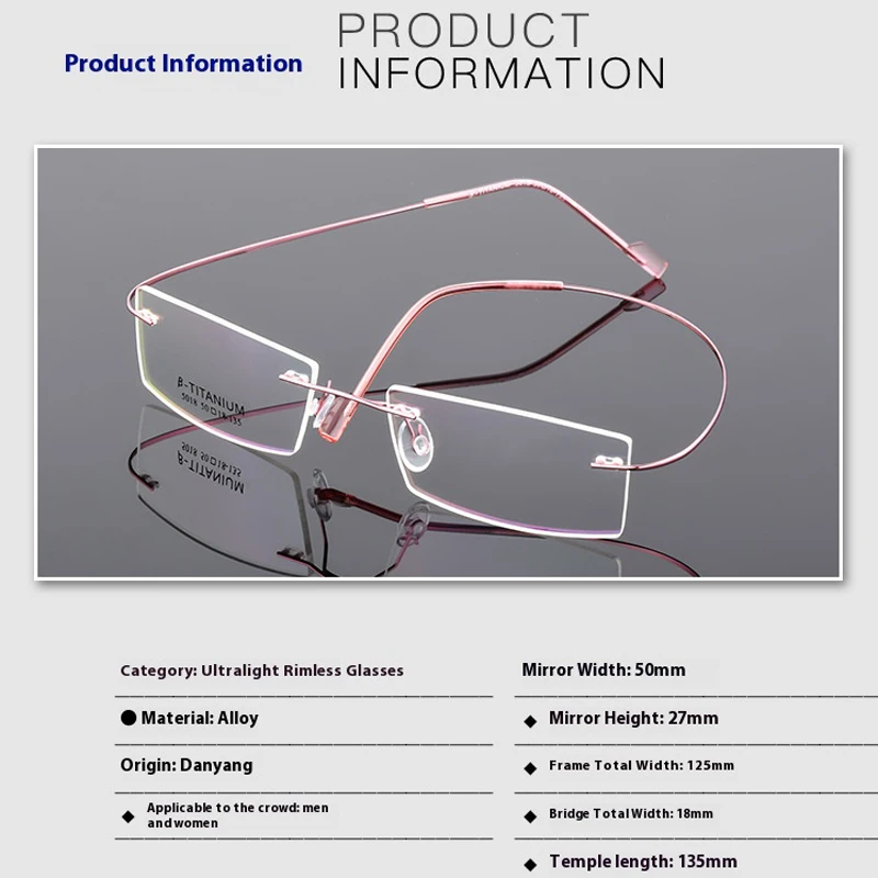 VCKA Rimless Square Men Business Myopia Hyperopia Glasses Frame Super light Titanium Alloy Anti Blue Prescription Optics Eyewear