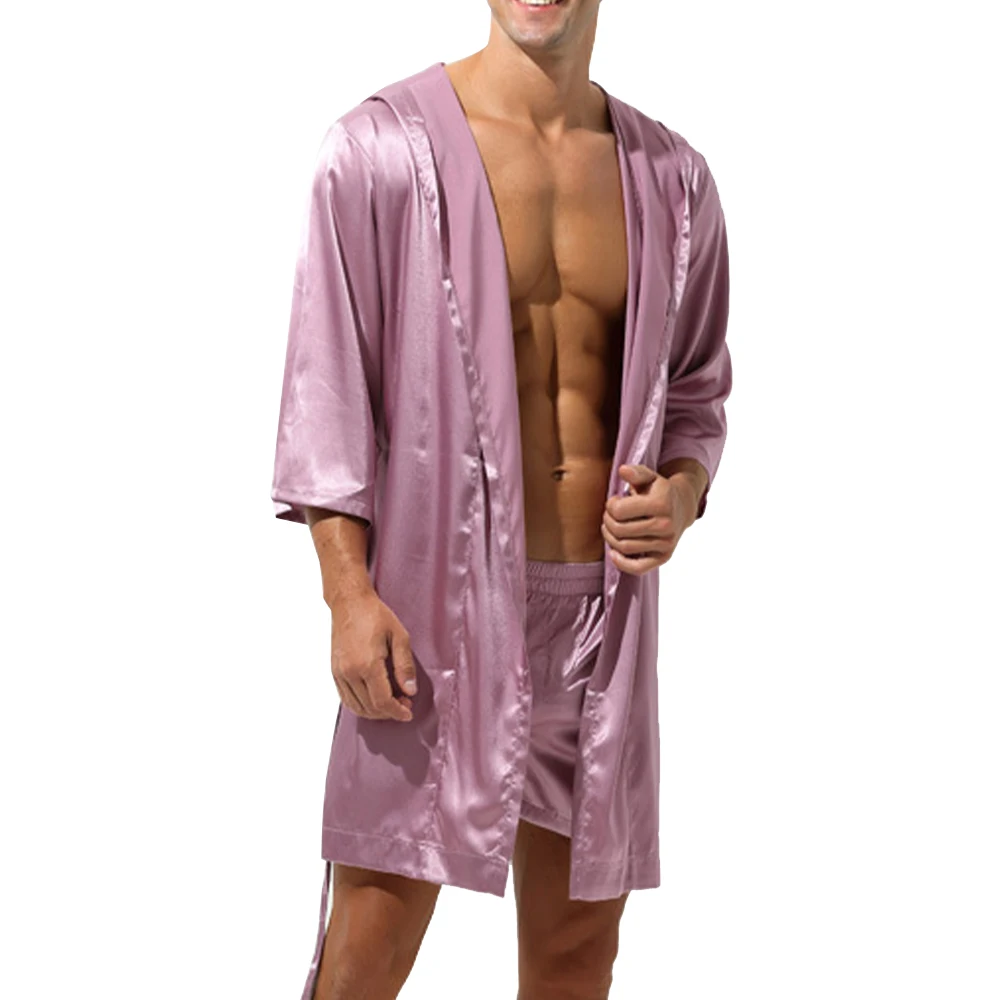 Male Nightgown Smooth Fashion Gown Bath High Quality Homewear Hooded Men Nightwear Robe Simulation Silk 2022 New