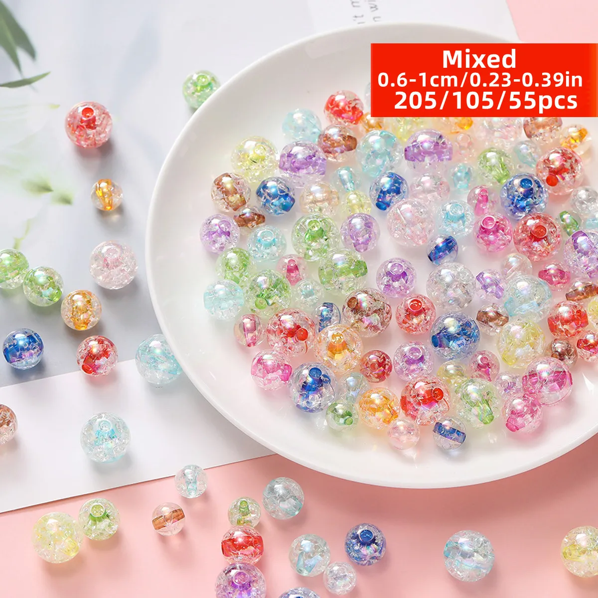 10/8/6 mm, 55/105/205 Stück, transparente, kreative, gemischte Acryl-Perlen mit Rissen, geeignet für Frauen, DIY-Armbänder, Halsketten, Perlen