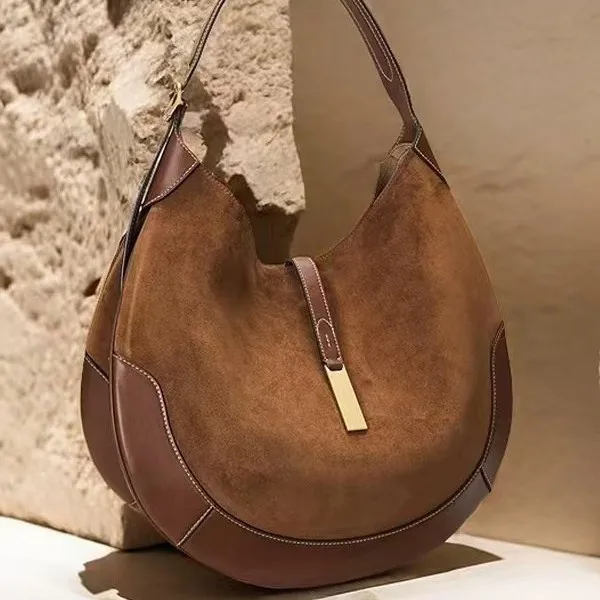 

Cross-border Armpit Retro Suede Equestrian Design Dumpling Tote Bag Trendy Hot Hand-held Crescent Bag