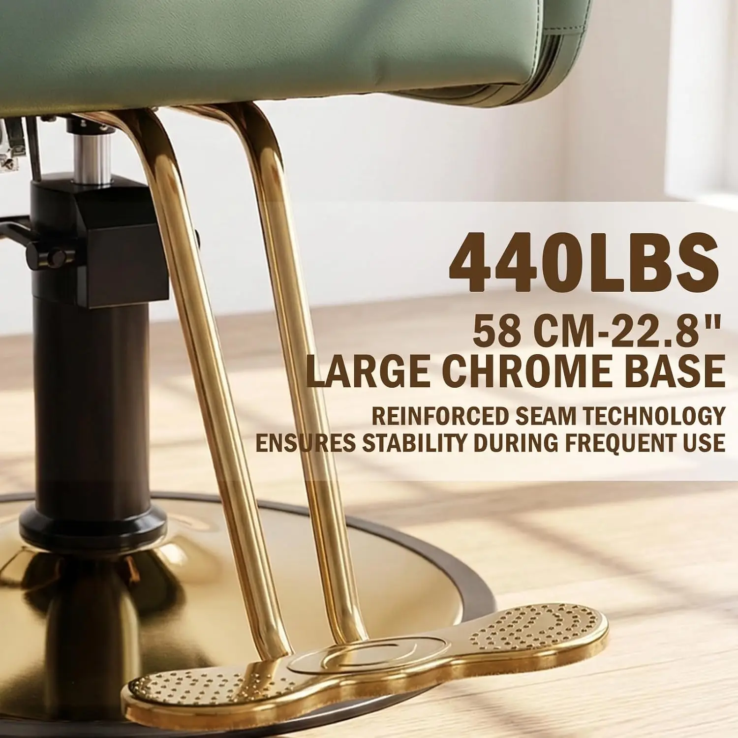 Salon Chair for Hair Stylist, Barber Salon Chair Reclining Hairdresser Chair with Hydraulic Pump, 360 Swivel Styling Braiding Chair for Home Barbershop, Tattoo, Shampoo, Spa, Green Gold - view 5