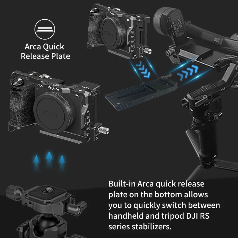 Poyinco JN-097 A6700 Cage for Sony Alpha 6700 Built-in Quick Release Plate for Arca with Cable Clamp for HDMI Accessories