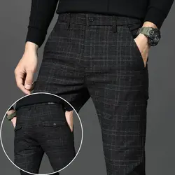 New Spring Summer Plaid Brushed Pants for MenKorean Version Trendyversatile for Middle-aged and Young People Business