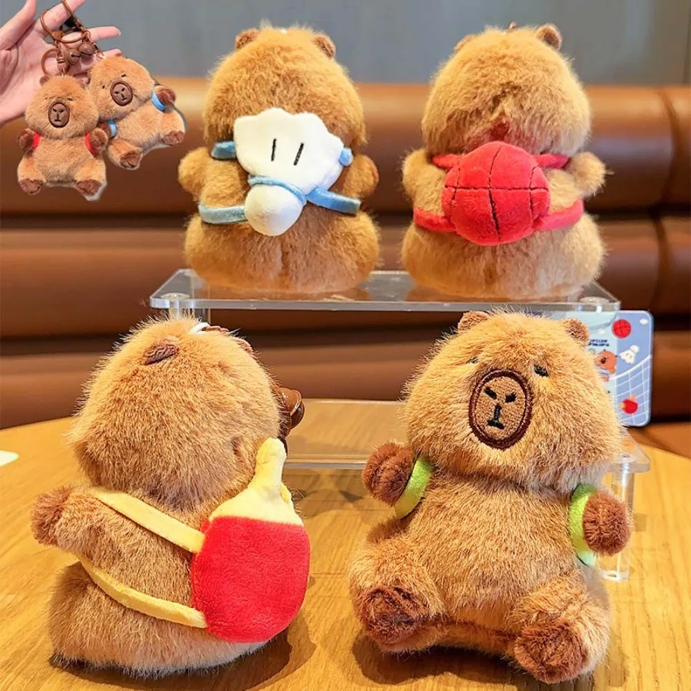 Brązowy Miękki Brelok Kapibara Śmieszny Koszykówka Pluszowy Sportowy Wisiorek Badminton Futrzany Plecak Puszysta Lalka Codzienny