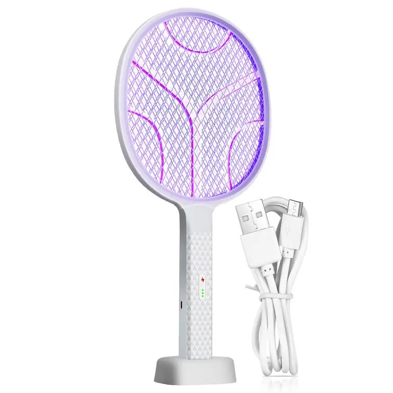 Tennisschläger-Fliegenklatsche, wiederaufladbarer Fliegenfänger, 2-in-1, violettes Licht, Fliegenvernichtung, wiederaufladbar über USB, Fliegenvernichtung für den Innenbereich