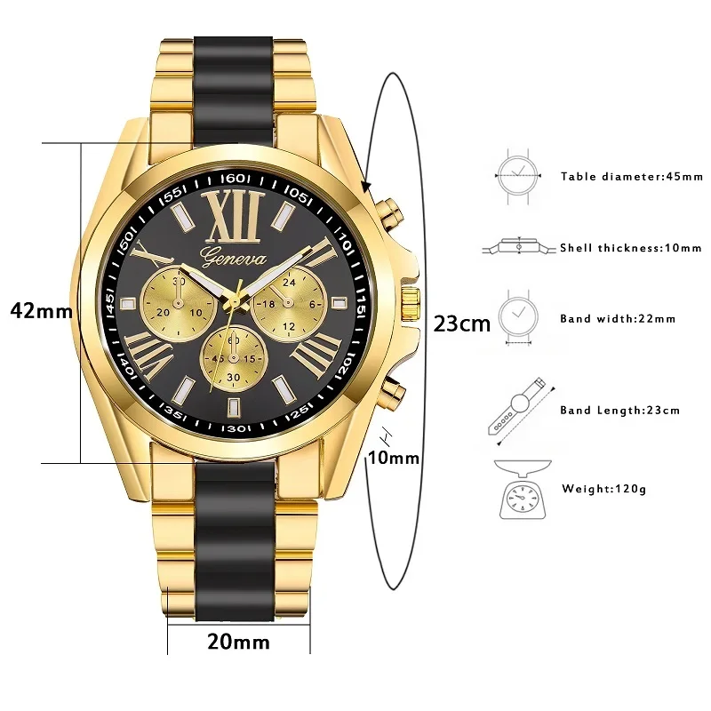 relogio masculino GENEVA Fashion Men´s Sports Watches Large Dial Clock Steel Strip Waterproof Men Gift Wristwatches montre homme