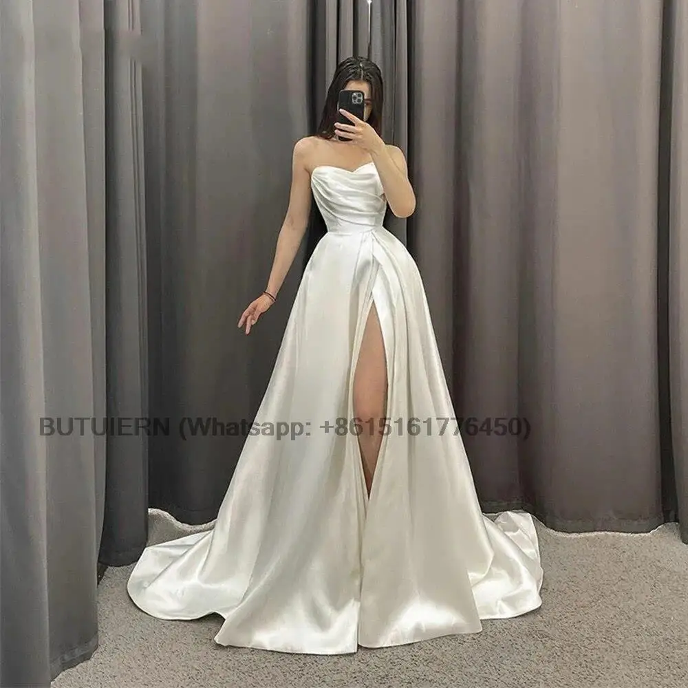 Vestidos de casamento de linha feminina, vestidos de noiva sem alças, partidos laterais, pregas elegantes, festa de casamento querida, vestidos sexy, 2023