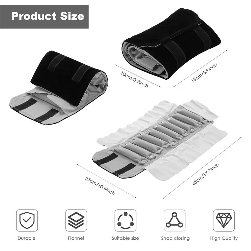 Jewelery Roll Jewelery Bag, Made Of Flannel, For Ring, For Jewelry Storage When Traveling - Black, Gray, Small