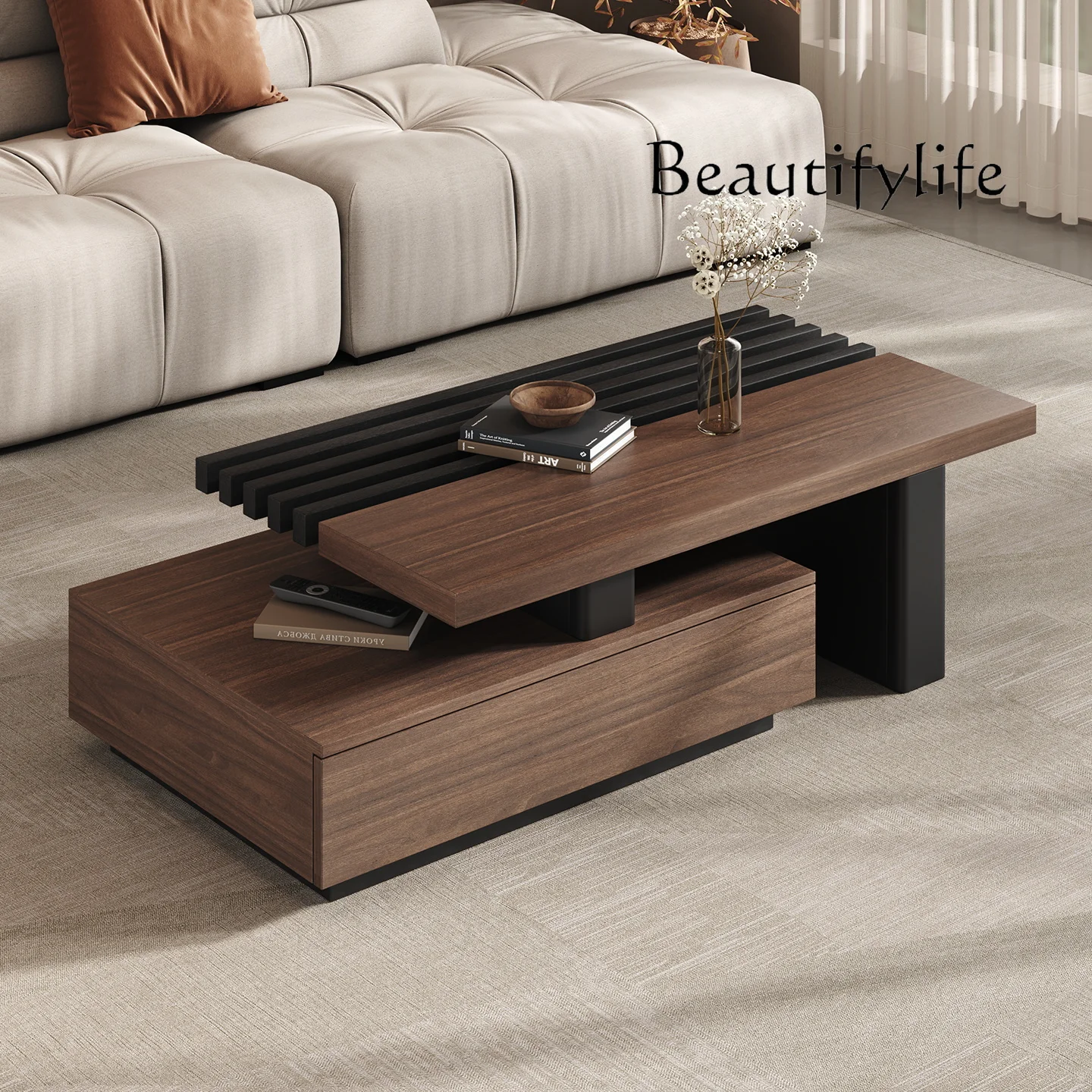 Walnut antique retractable coffee table high-end creative small apartment living room home