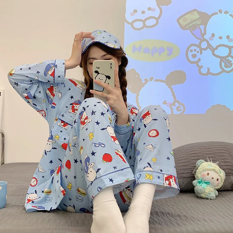 Sanrio Anime Kawaii Pochacco Pajamas Women Spring And Autumn Long-Sleeved Trousers Cartoon Japanese Household Clothes Two Sets