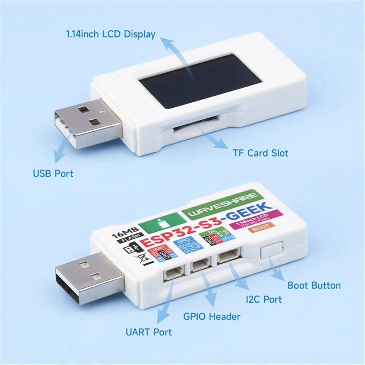 A placa de desenvolvimento T07C-ESP32-S3 é baseada no chip ESP32-S3R2 e suporta módulo WiFi/Bluetooth com LCD colorido de 1,14 polegadas