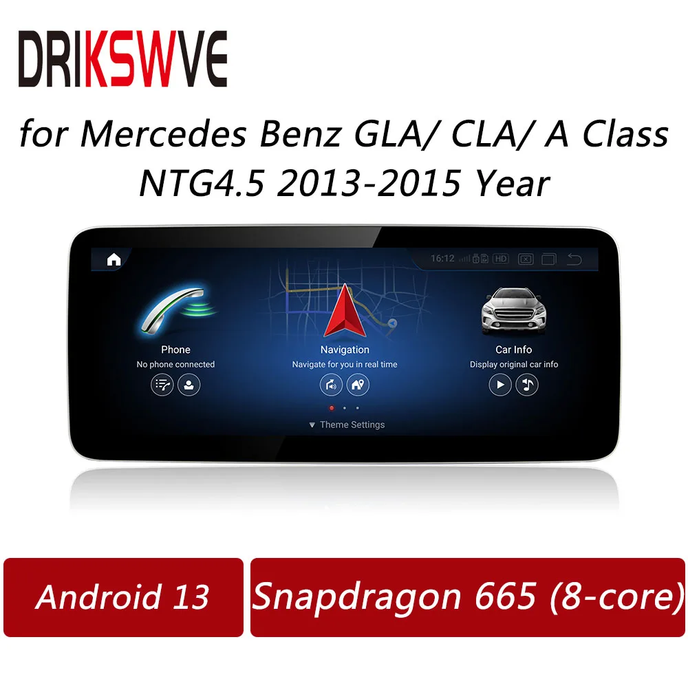 

DRIKSWVE Android 13 авто и CarPlay экран с восьмиядерным Snapdragon 665 10,25 дюйма для Mercedes Benz GLA CLA A Class W176 NTG4.5