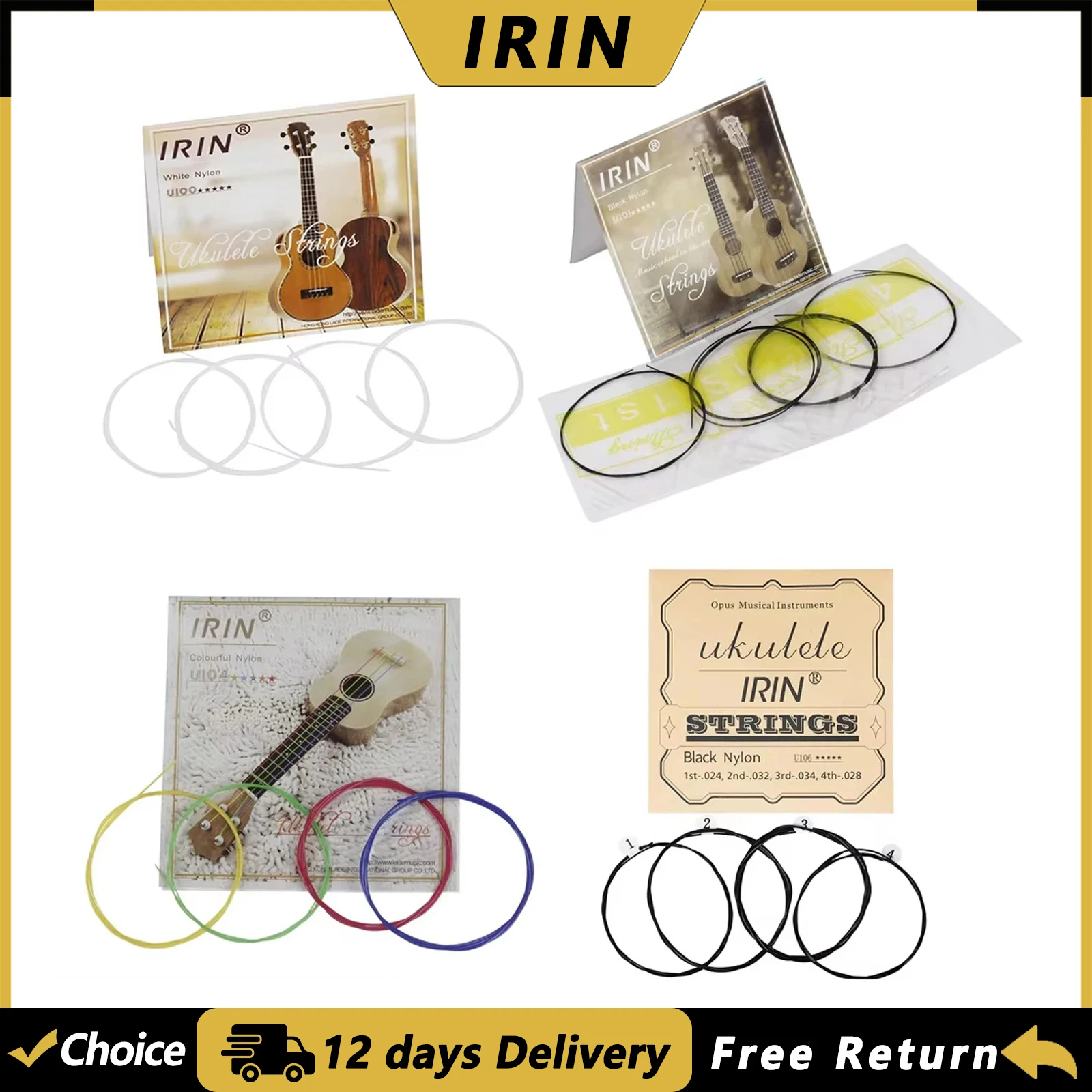 IRIN Ukulele Guitar String Nylon Strings 4Pcs/set for 21Inch 23 Inch 26 Inch  Ukulele String Instrument Replacement Accessories