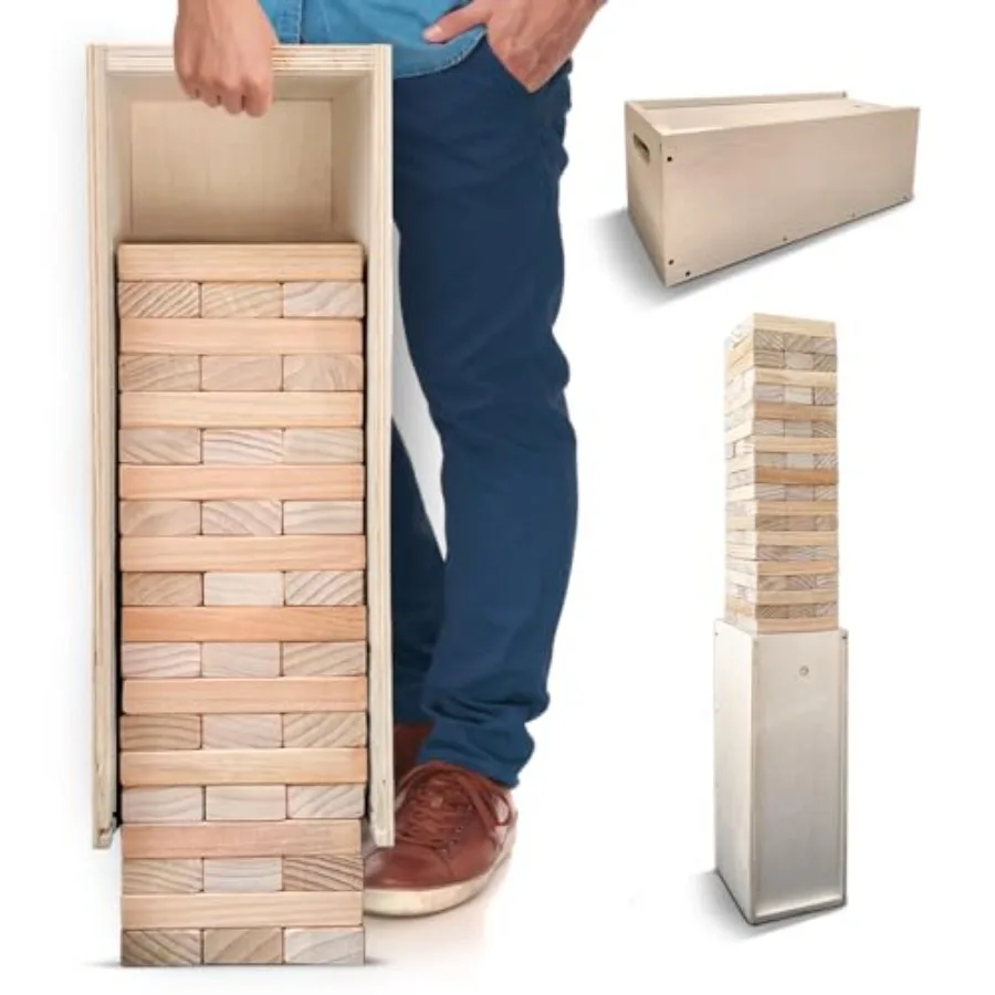 Games® - Giant Tower Game with 3-in-1 Straightener, Table and Storage Box - 90% Faster Set Up with Transforming Box and Straigh