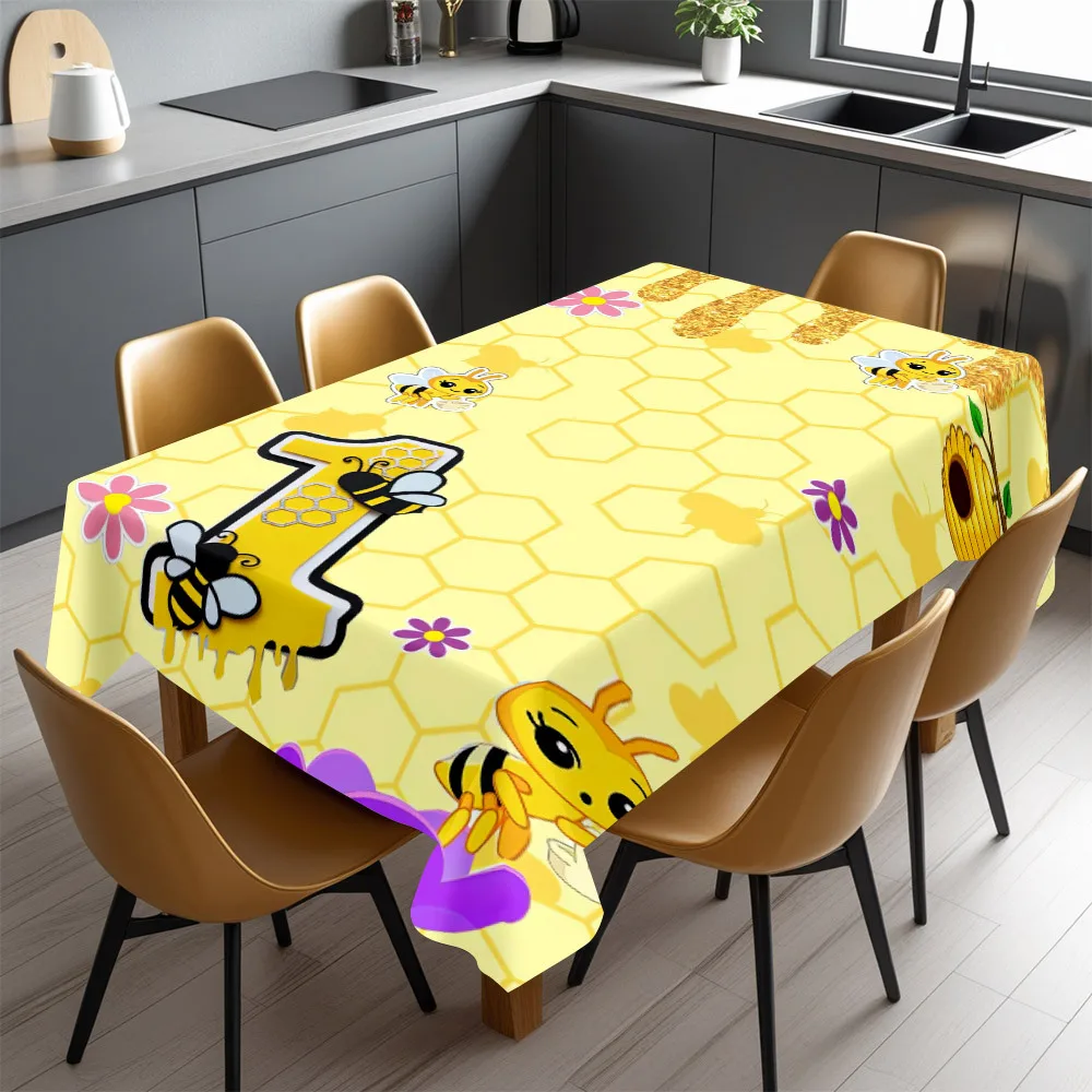 1pc Cute Bee Choice It! With its cartoon-printed modern polyester tablecloth, it is soft and durable.zyc