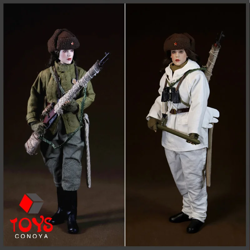 

MOETOYS P008 1/6 WWII Soviet Female Sniper with Snow Ccamouflags Action Figure 12'' Soldier Figurine Model Full Set Toy