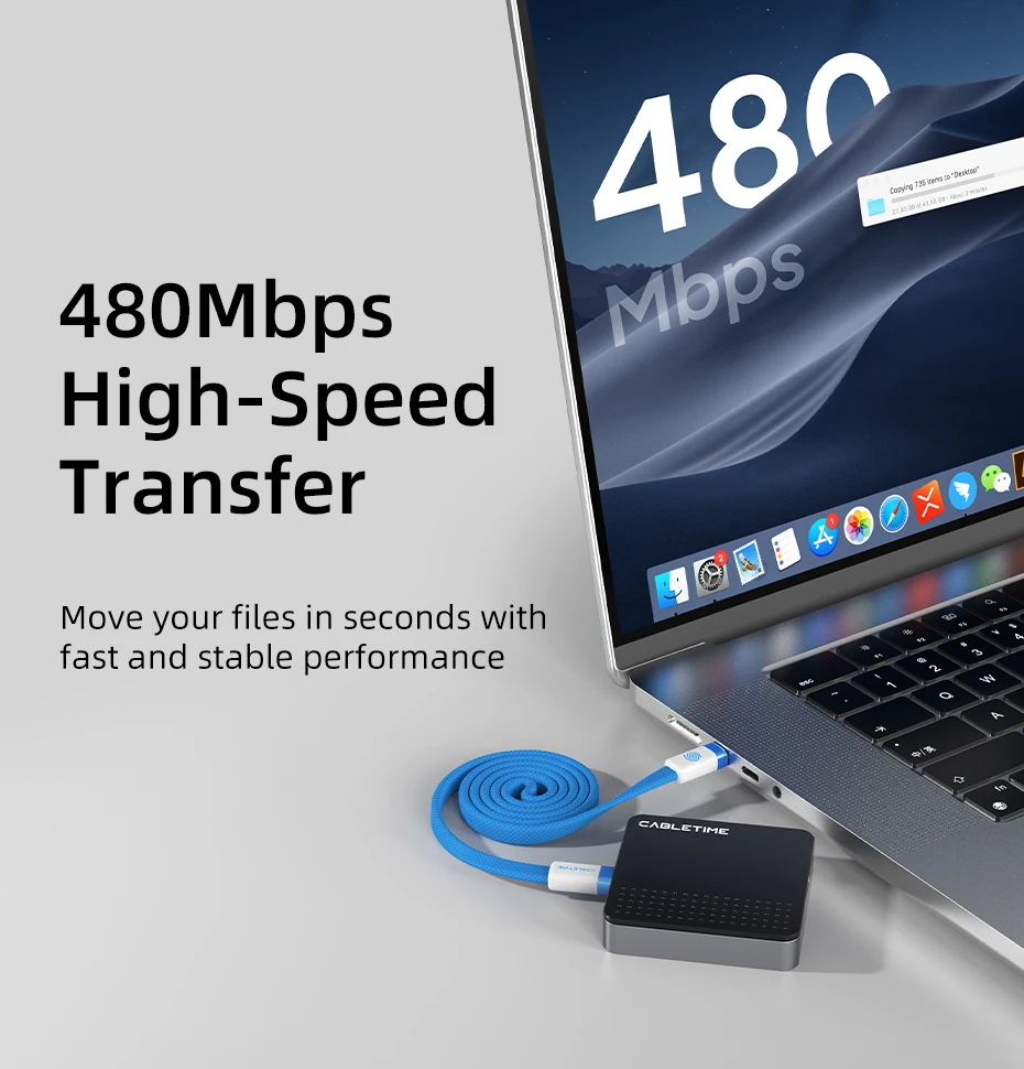 CABLETIME USB-C Kabel Magnetisches Typ-C Kabel PD100W 480Mbps Flachkabel Hochgeschwindigkeitsübertragung für HUAWEI Xiaomi iPhone 17/16 C-Kabel – Detail 23