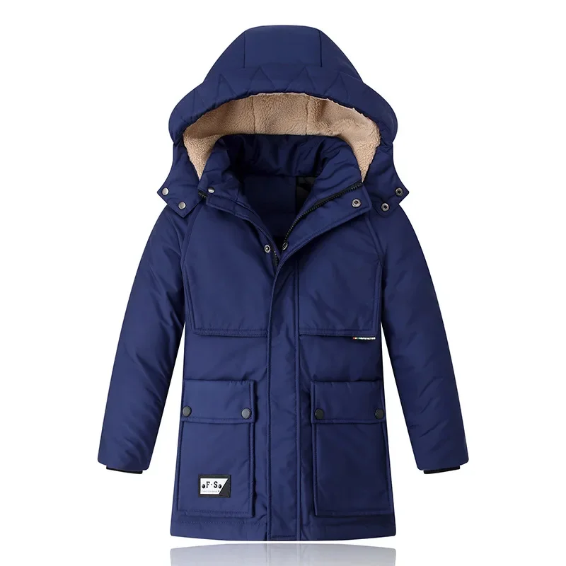 Kids Long Boys Loose Thick White Duck Down Black,Blue,Green Baby Coat, Teenagers Hooded Padded Jacket Clothes Winter