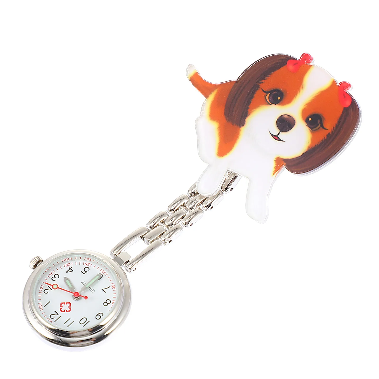 

1Set Little Dog Nurse Pocket Watch Cartoon Chest Watch Hanging Chain Super Lightweight Accurate Exam Use