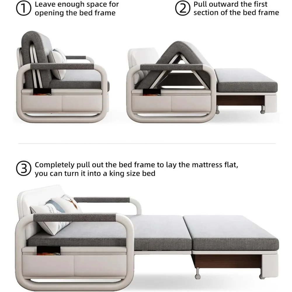 أريكة نهارية قابلة للسحب بالحجم الكامل مع دولاب، أريكة فوتون متعددة الاستخدامات مع وظيفة النوم، مسند ذراع معدني ومساحة تخزين #3