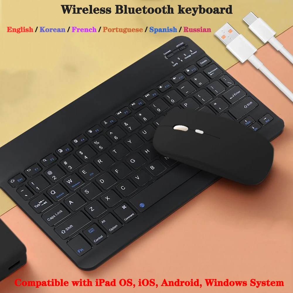 10 lnch Wireless  Bluetooth Mini Keyboard For iPad Phone Tablet Portable Bluetooth Keyboard and Mouse For Samsung Xiaomi Android