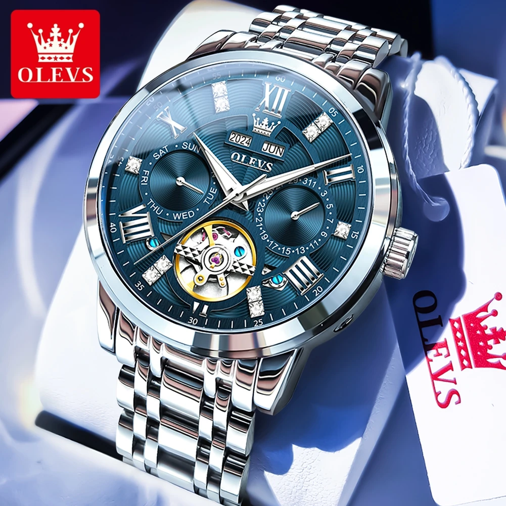 OLEVS 6701 Automatic Watches For Men Skeleton Flyhweel Roman Scale Men's Mechanical Wristwatches Luxury Brand Buinsess Man Watch