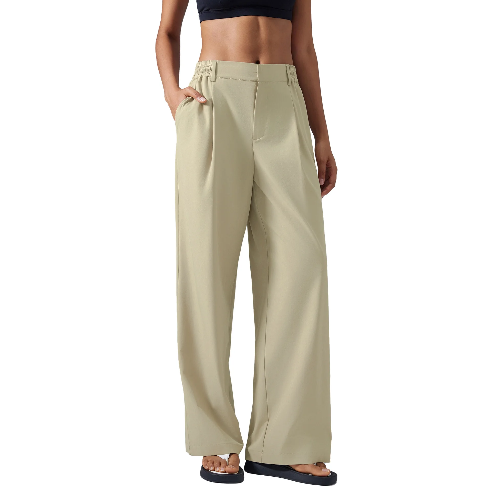 

Mermaid Curve High Waist Straight Casual Trousers Elasto Waist Loose Wide Leg Pants Quick-drying Breathable Yoga Fitness Pants