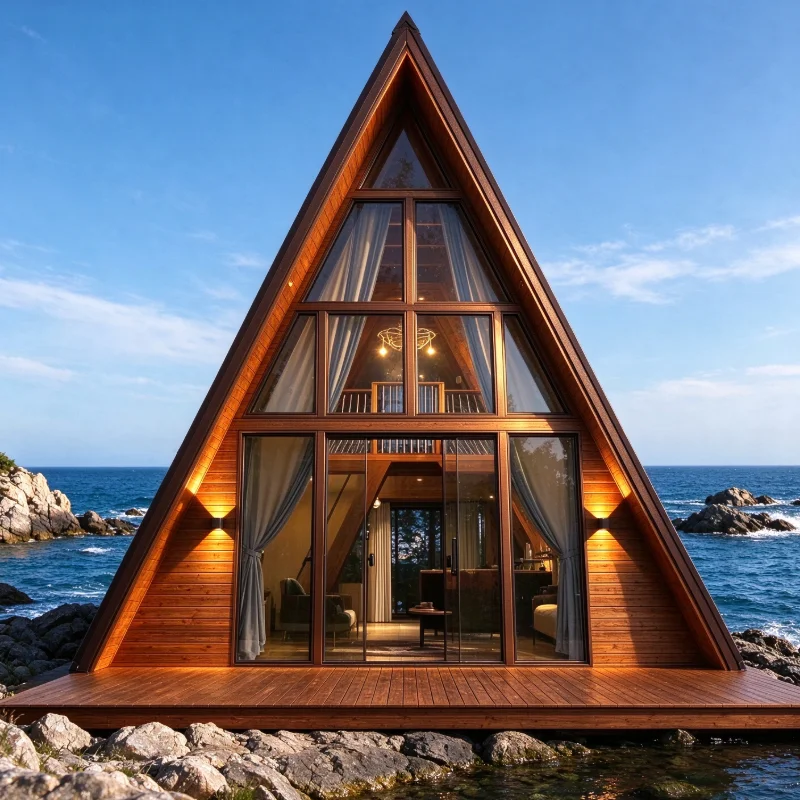 Custom Wooden A-Frame Cottage Kit, Prefab Triangle Vacation Cabin, for Garden Resort Camping, Guest Accommodation & Rental