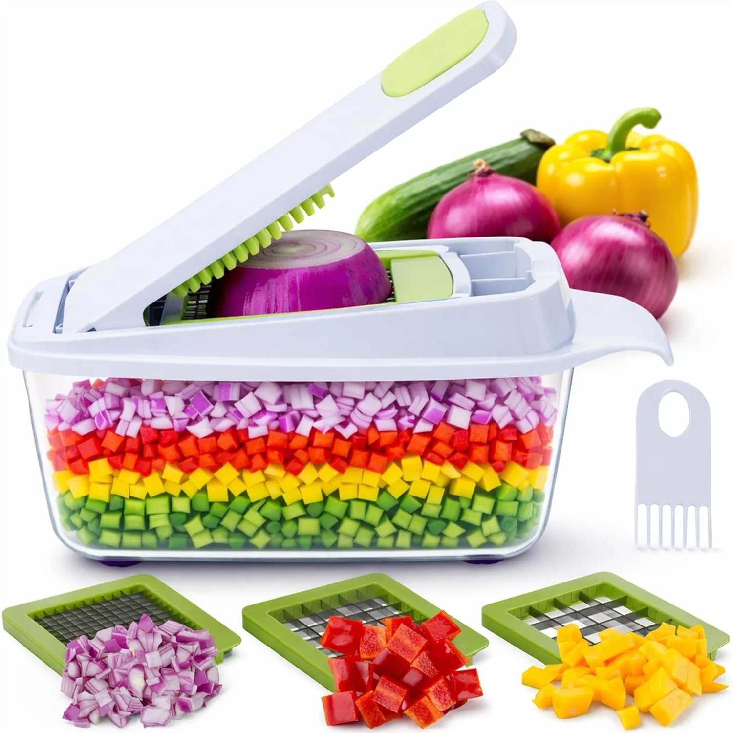 

Food Chopper with 3 Stainless Steel Blades, 8-Cup Container, Heavy Duty Vegetable Dicer for Onion, Fruit, and More