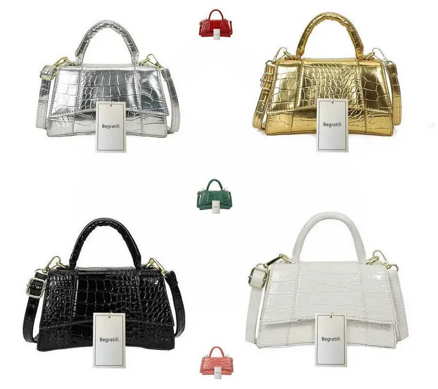 Crocodile Print Hourglass Messenger Bag For Women Luxury Designer Handbag And Purse 2025 New In Fashion Splicing Ladies Shoulder
