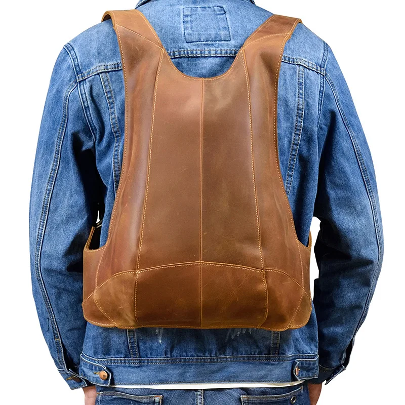 

Fashion Crazy Horse Sports Bike Daypack Unique Design Causal Rucksack Outdoor School Bag Simple Cow Leather Backpack