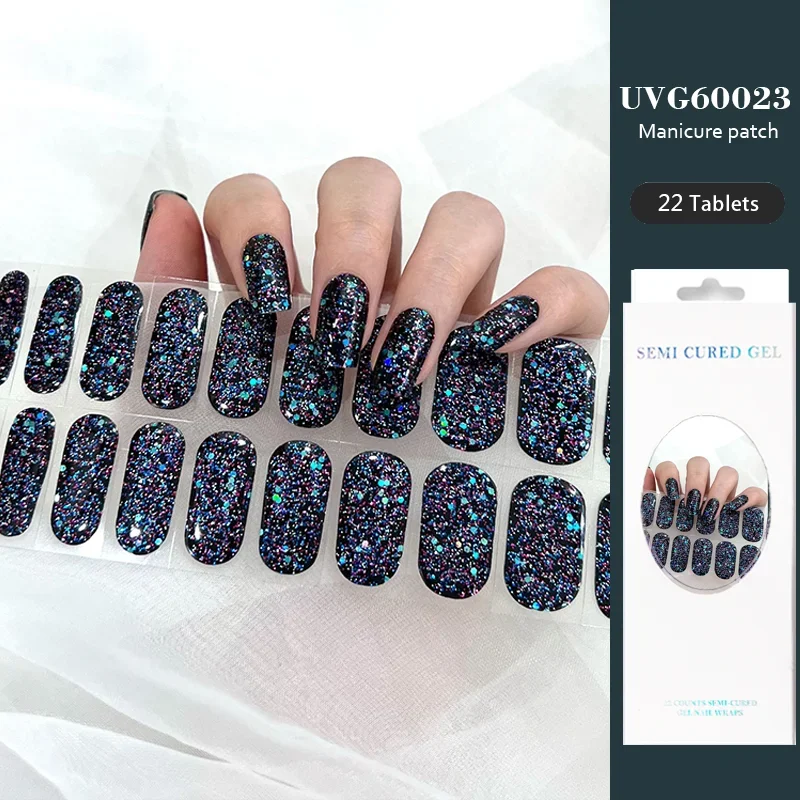 16/20/22/24 Strips Semi-cured Gel Nail Stickers Waterproof Long Lasting Semi-baked Nail Patches Full Cover Decals UV Lamp Need