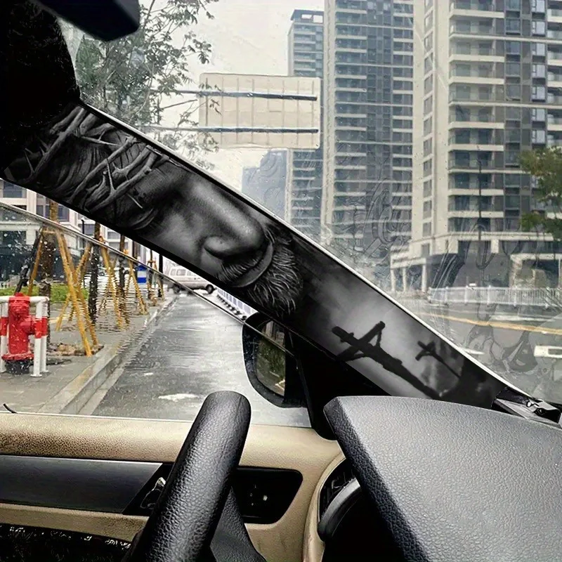 2‑Pack Self‑Adhesive Car Pillar Stickers - Jesus Theme Cross Design, Durable Polyester Material, Easy to Apply and Remove,