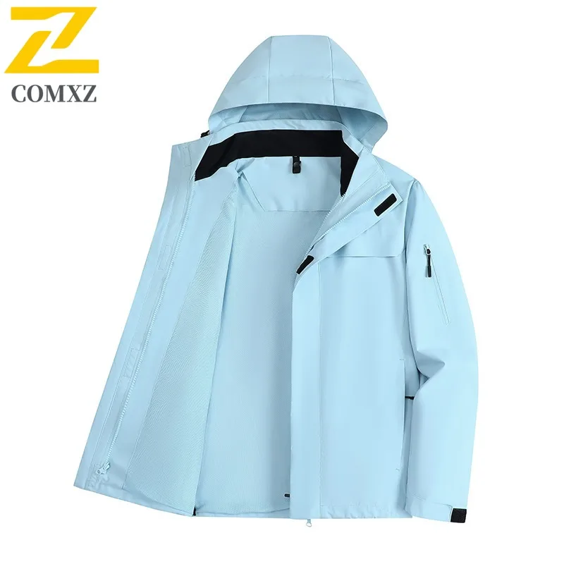 COMXZ 2025 سترة واقية بغطاء للرأس للجنسين لربيع وخريف سترة خفيفة الوزن للمشي لمسافات طويلة مقاومة للرياح وقابلة للتنفس معطف للزوجين #3