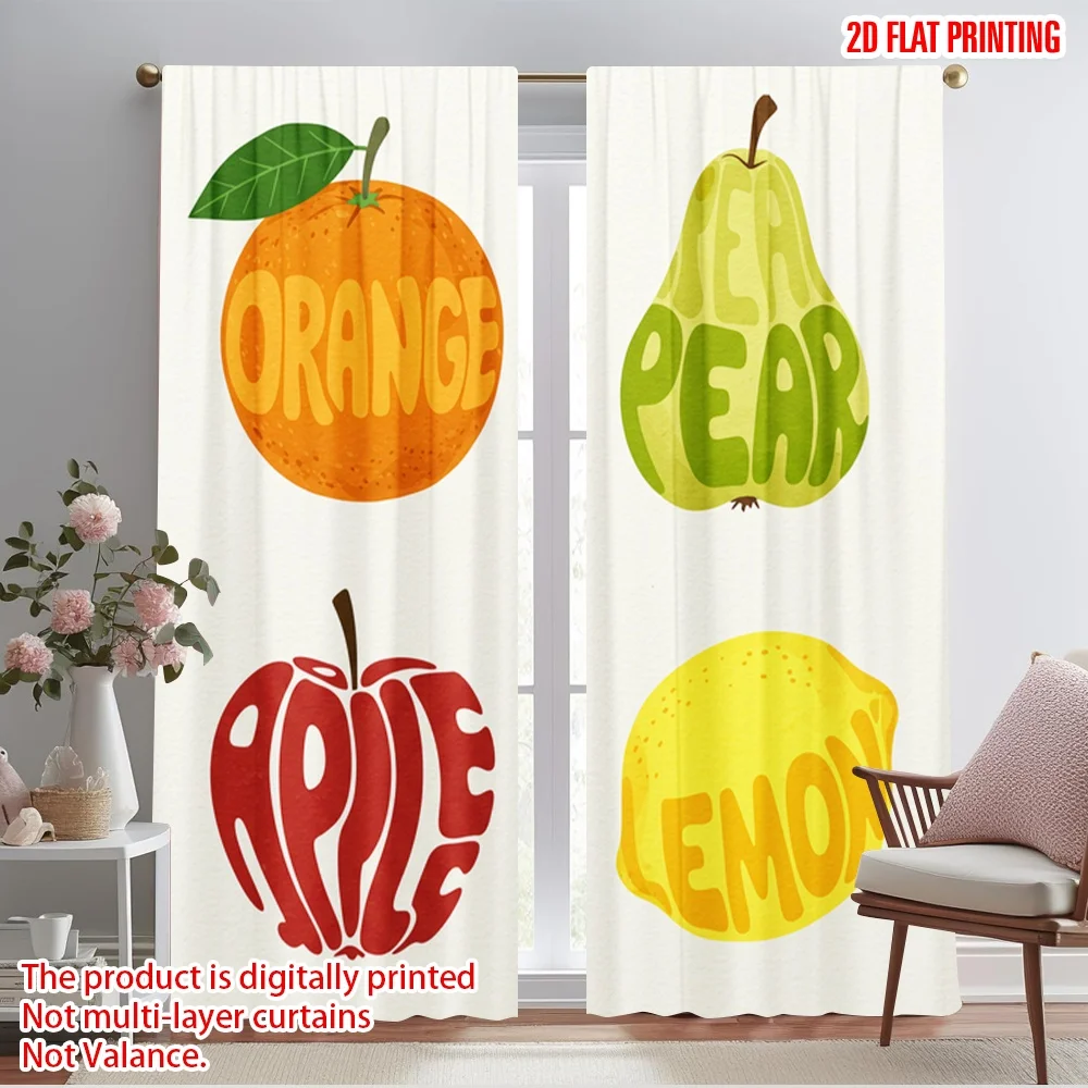 

2pcs 2D flat printing Party Curtain Orange Apple Pear Lemon Polyester Without Electricity Festive Holiday Use for Entryway Room