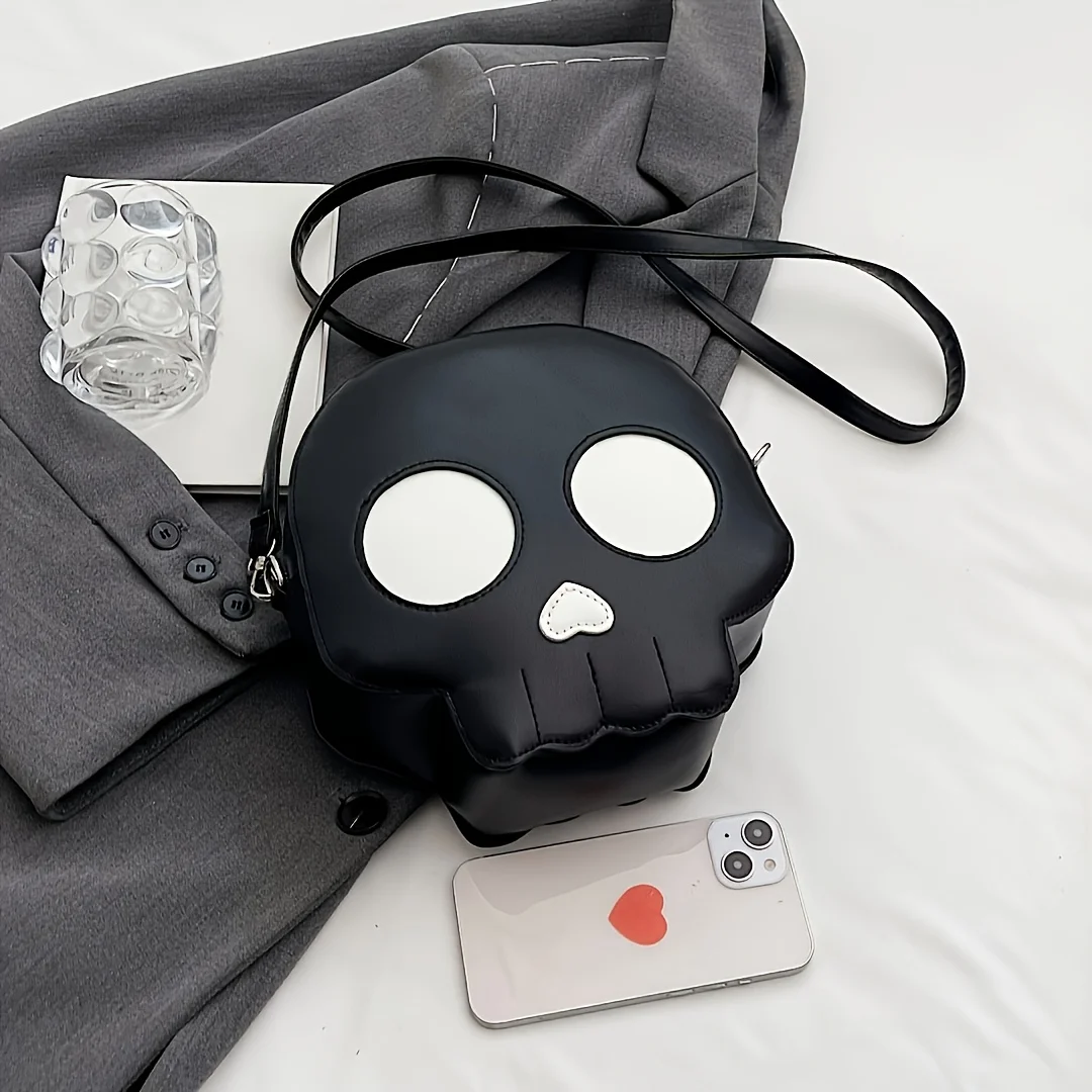 2 Styles to Choose From, Creative Skull Pattern Women's Shoulder Bag, Quirky Ghost Skull Crossbody Shoulder Bag, Soft Pu Phone Bag, Suitable for Halloween Gothic Style Dark Crossbody Bag, Small Handbag, Adjustable Shoulder Strap, Mini Coin Purse, Phone Bag