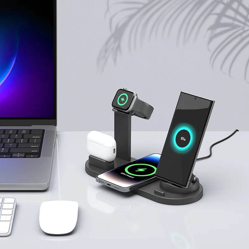 6-in-1 desktop wireless charger, for mobile phones, headphones, and other devices to provide wireless charging
