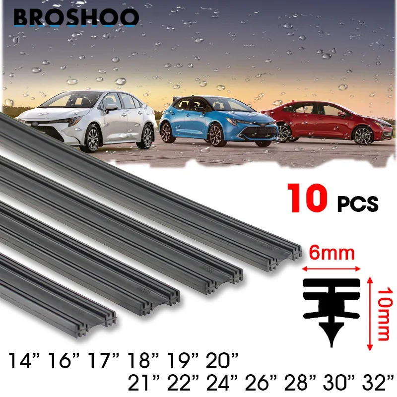 10PCS Frameless Car Windshield Windscreen Wiper Blade Soft Vehicle Insert Rubber Strip (Refill) 6mm 26