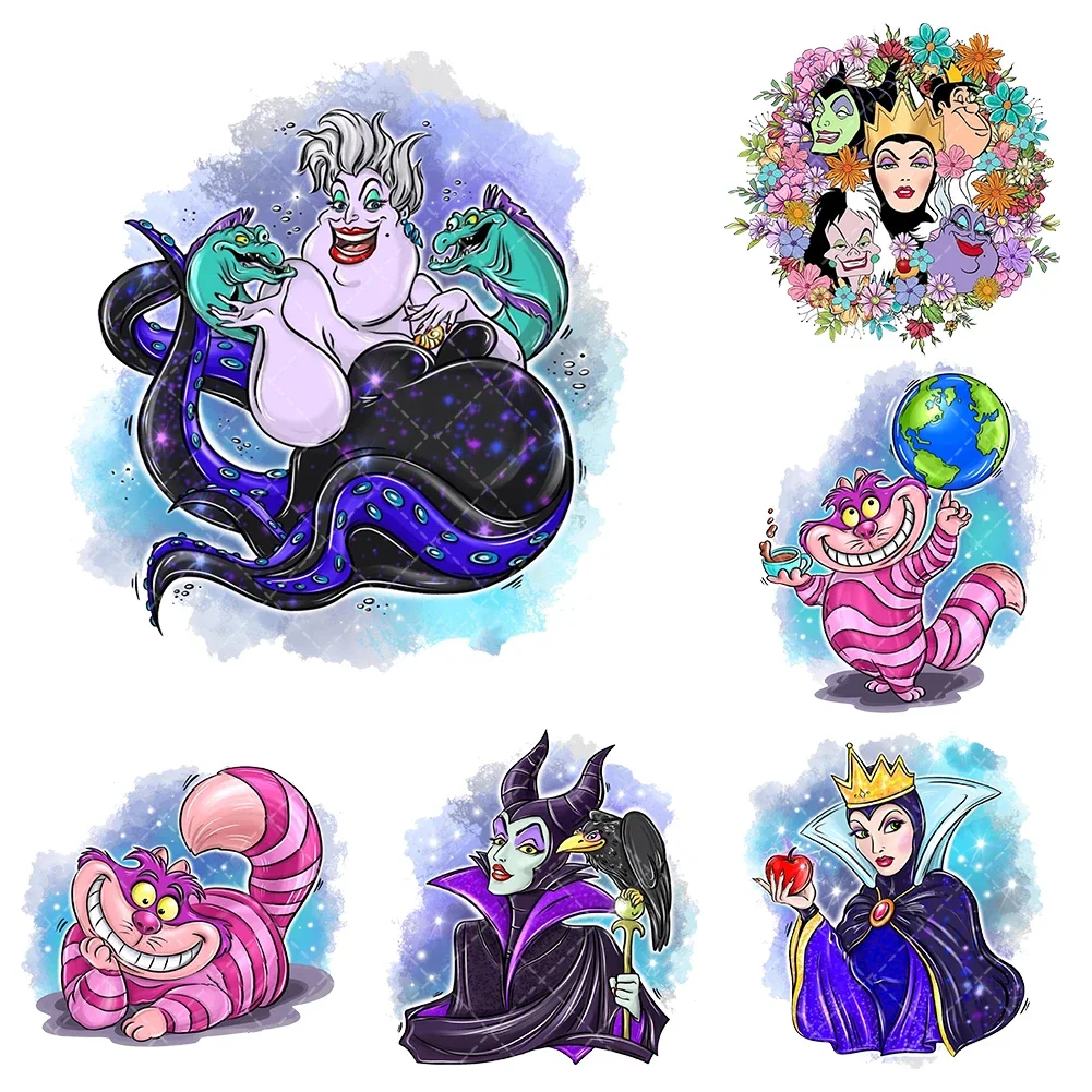 New Disney villain Iron On Heat Transfer Stickers For Clothes DTF Pinted Vinyl Thermal Appliques Washable T-Shirt Decal