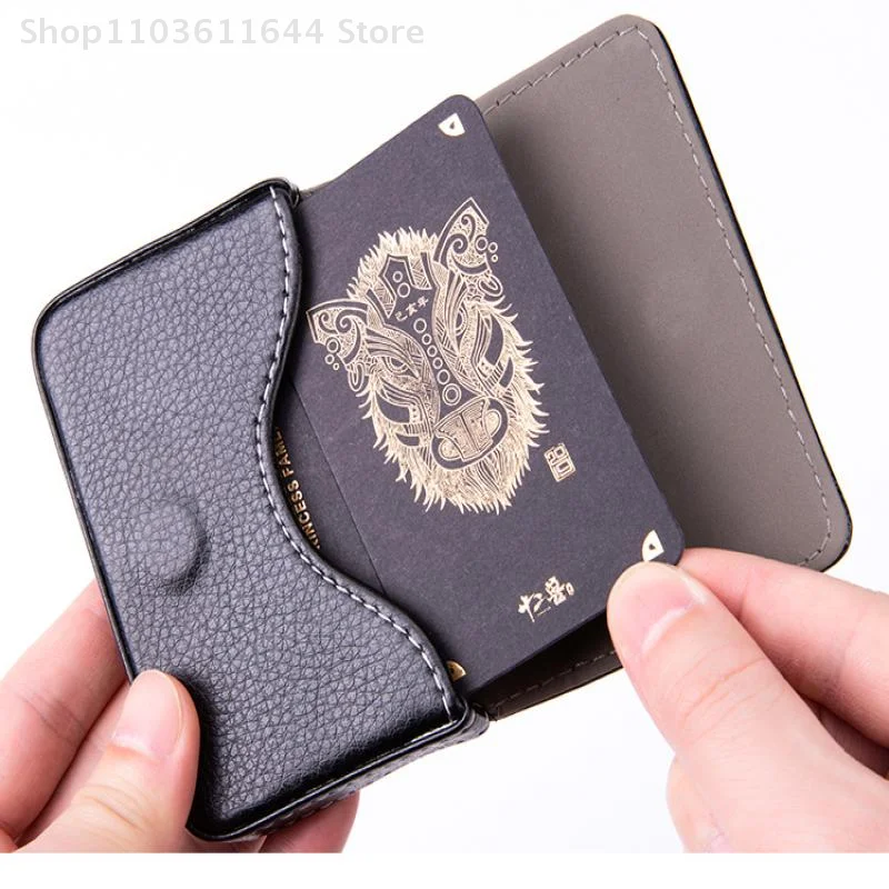 حامل بطاقات الائتمان من جلد البولي يوريثان المخيط يزور محفظة بطاقات العمل مع غلق مغناطيسي للرجال والنساء