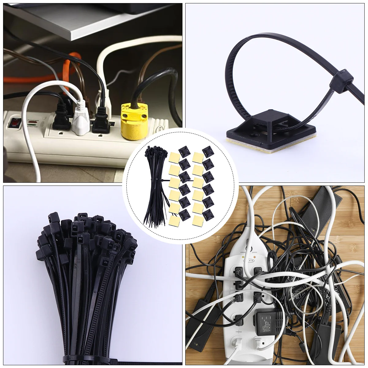 

Wire Tie Base Holders with Cable Ties Adhesive-Backed Mounts for Cord Management Multi-Purpose Zip Tie Fixing Solutions