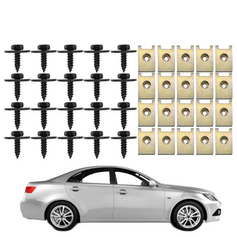 Automotive U-Clips & Screws Assortment Kit U-Style Clip-On Nuts Car U Clip U Nut And Body Bolts Screw For Engine Bumper