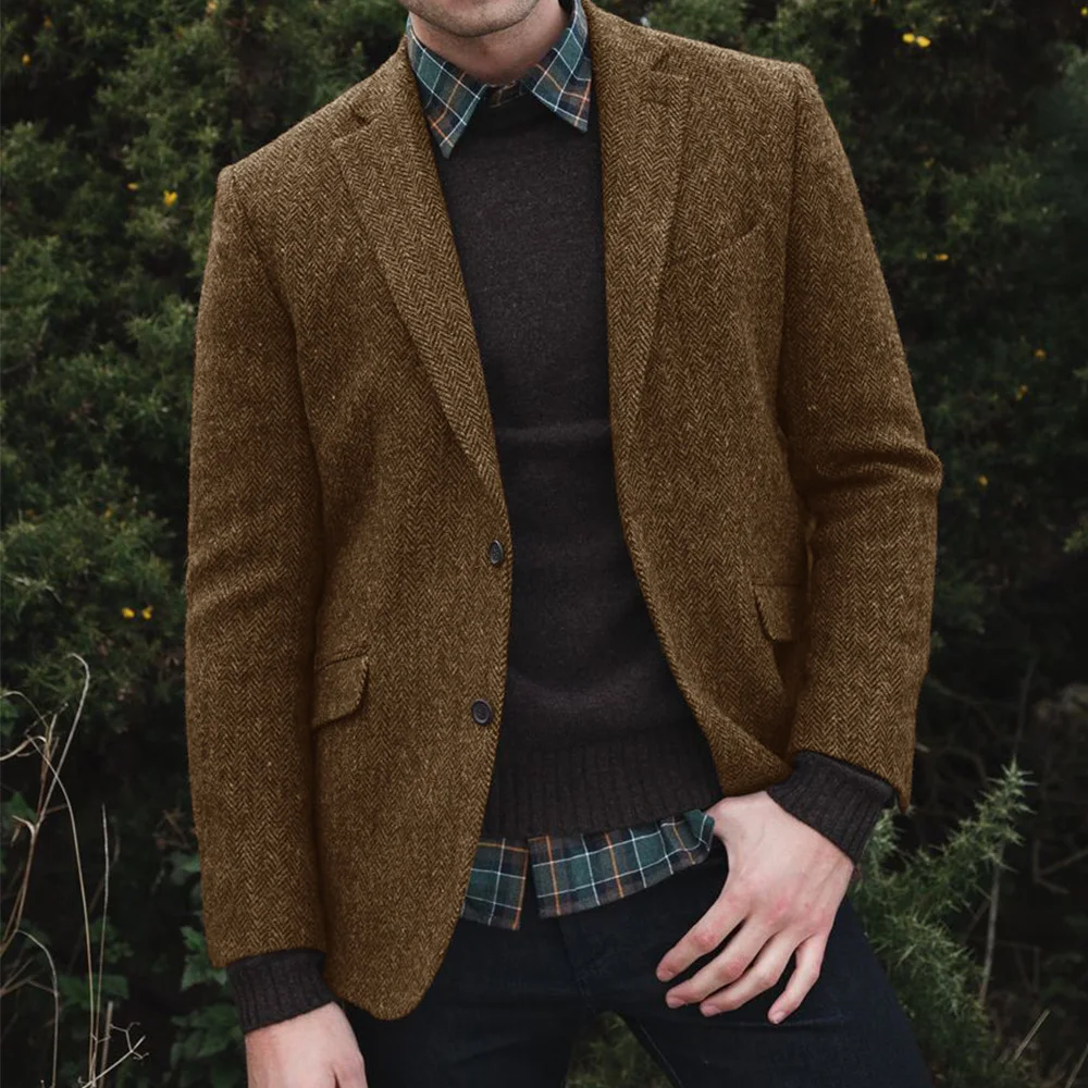 

Mens Wool Blend Suit Jacket Single Breasted Herringbone Blazer Casual Jacket Fashion Comfort Business Attire Slim Fit Tapered Wa