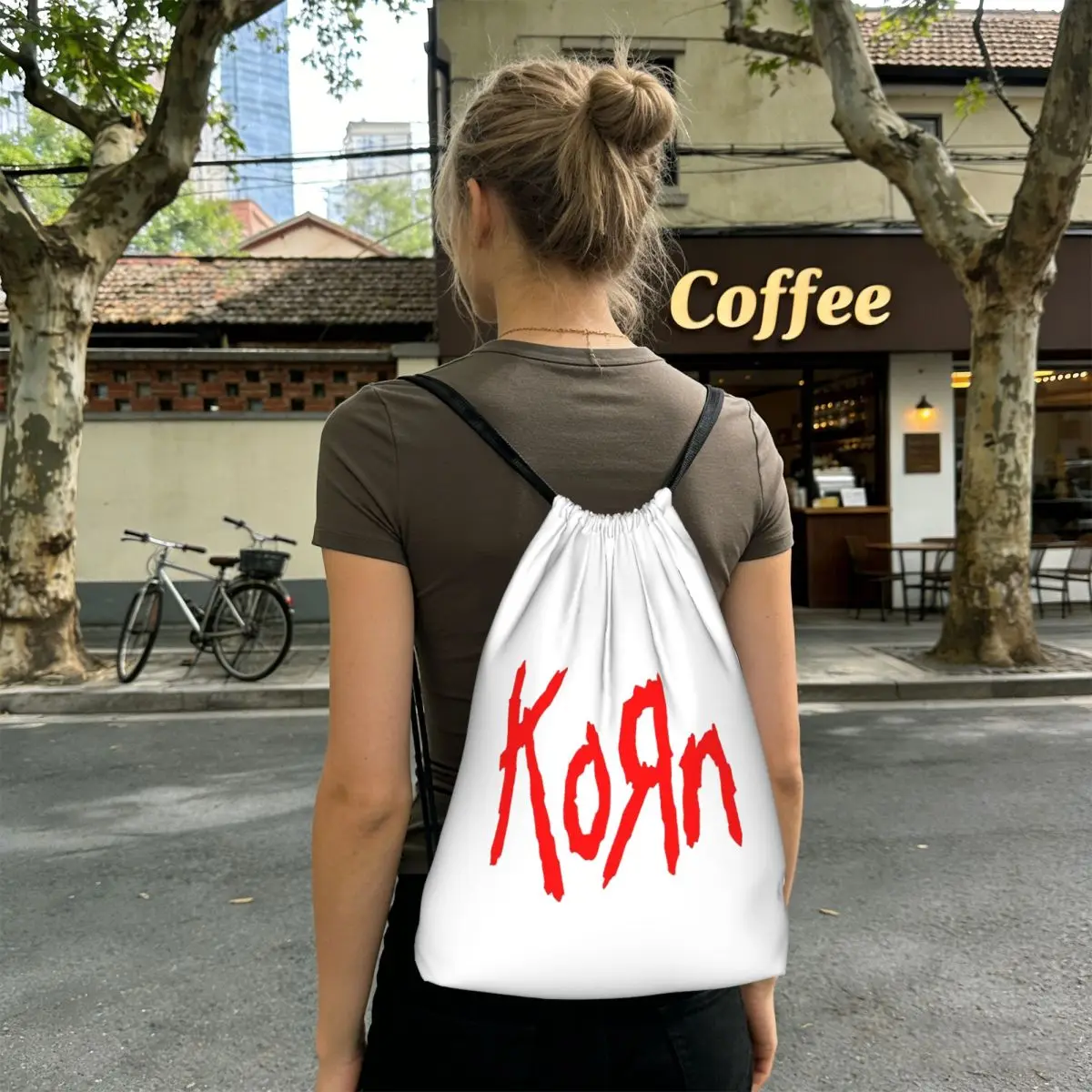 Music Rock Korn Band Backpacks Casual Drawstring Bags Storage Bag Book Bags for Travel School