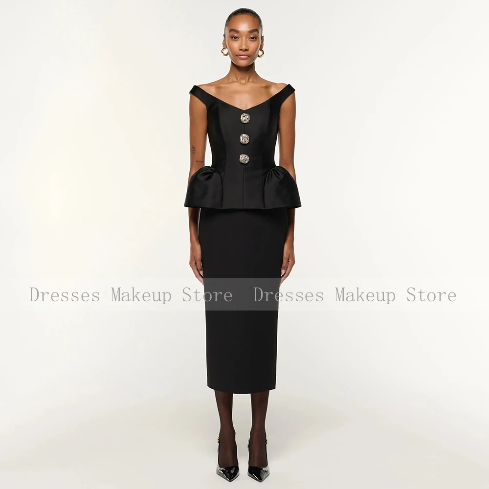 Maßgeschneidertes Modernes Partykleid Midi-Teelänge V-Ausschnitt Schulterfreies Cocktailkleid Kurzes Kristall-Säulen-Abendkleid Cocktail-Robe – Detail 2