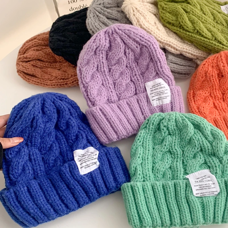 Winter Hats for Women Candy Color Knitted Wool Warm Cap Autumn Spring Causal Girl Lady Skullies Beanie Crochet Twist Ski Hat