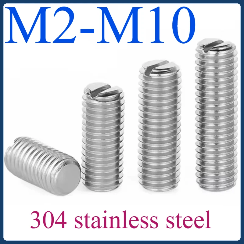 

304 Stainless Steel Slotted Flat End Set Screws - M2 M2.5 M3 M4 M5 M6 M8 M10 Headless Grub Bolts