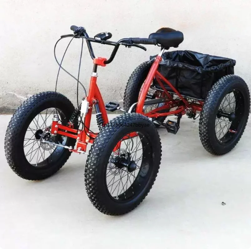 For 4 Wheel Adult Pedal Quad Bike 20 Inch Fat Tire Off Road Snow Bicycle 7 Speed Transmission