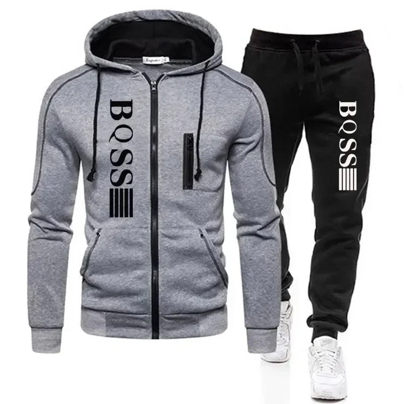 2024 New Men's Autumn Winter Sets Zipper Hoodie+Pants Pieces Casual Tracksuit Male Sportswear Brand Clothing Sweat Suit